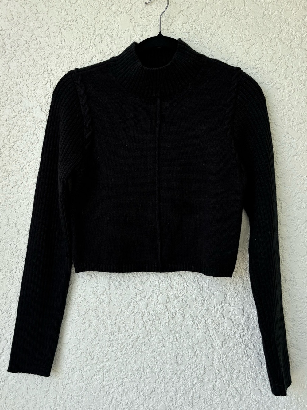 All in Favor Black Mock Neck Ribbed Cropped Sweater